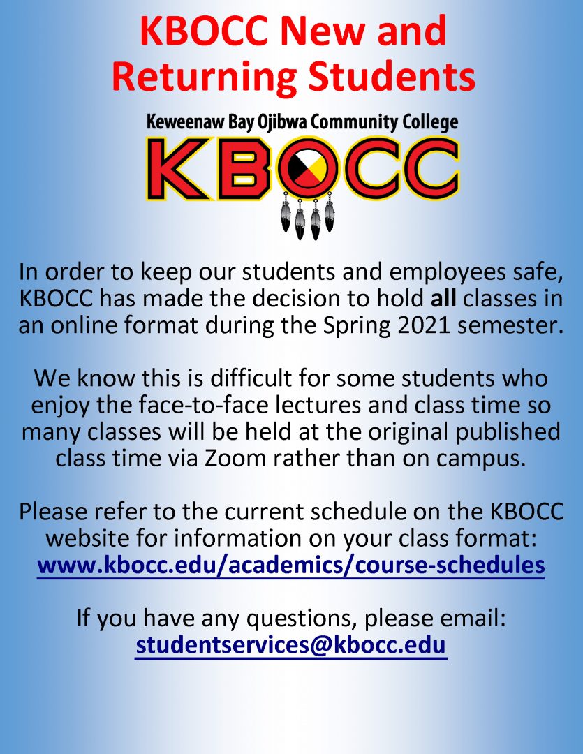 Spring 2021 All Classes Online Keweenaw Bay Ojibwa Community College