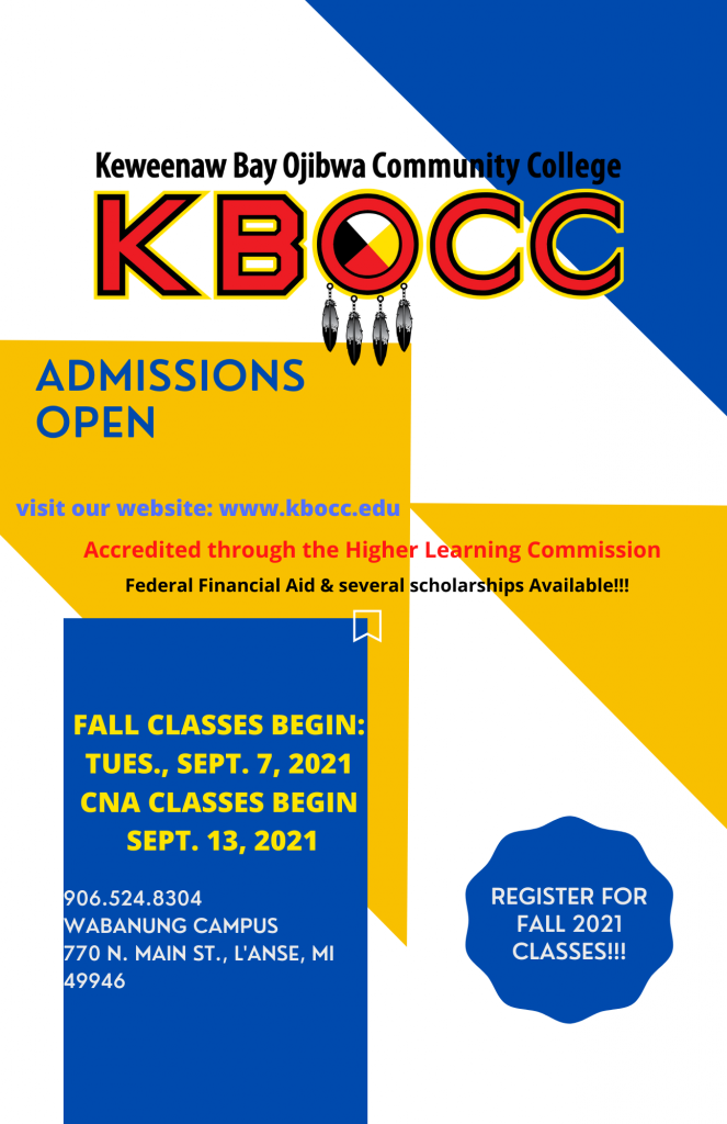 Enrollment Open for Fall 2021 Keweenaw Bay Ojibwa Community College