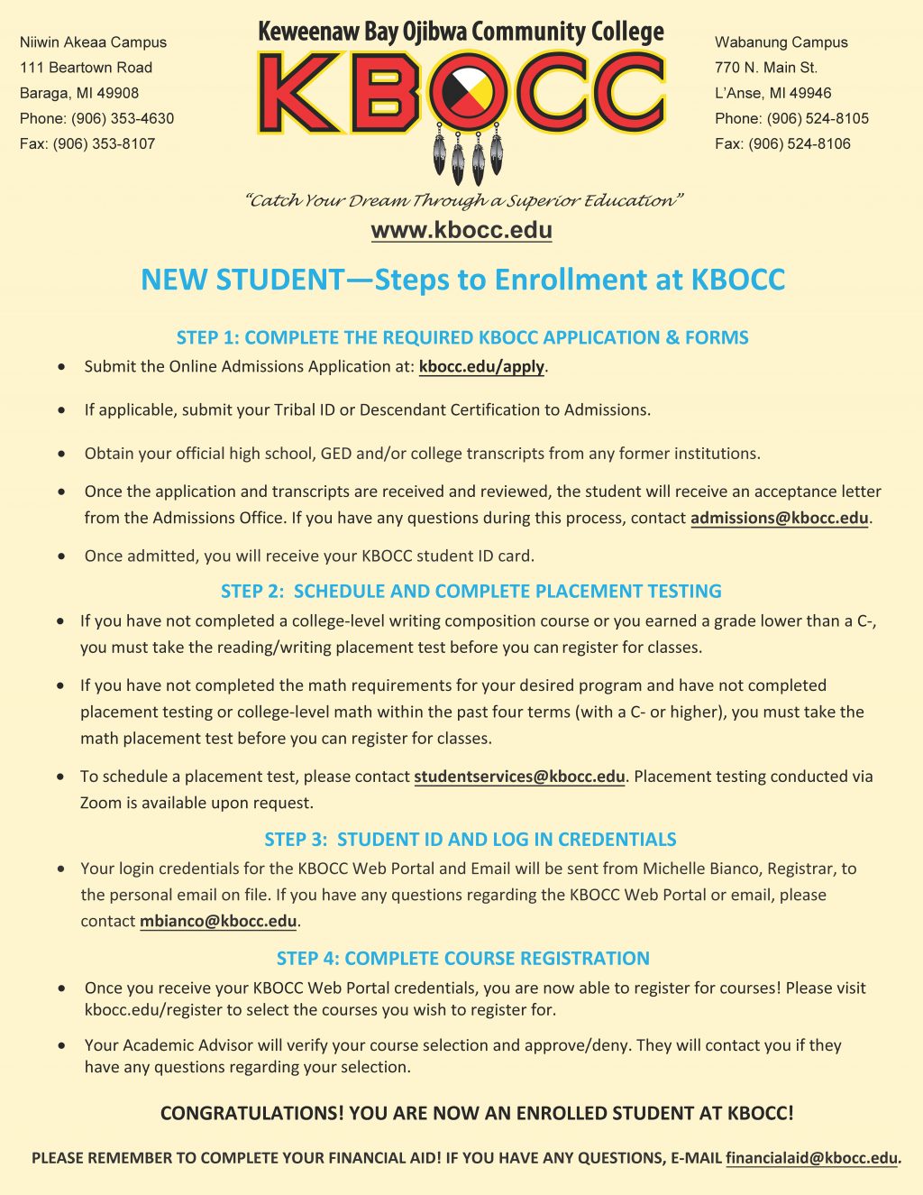 Admissions Keweenaw Bay Ojibwa Community College