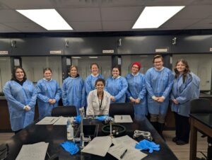 Ruby Alhajjar teaches a class in the College's recently renovated science lab